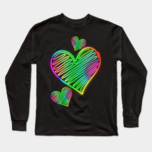 Heart Love Neon Rainbow Colors Long Sleeve T-Shirt